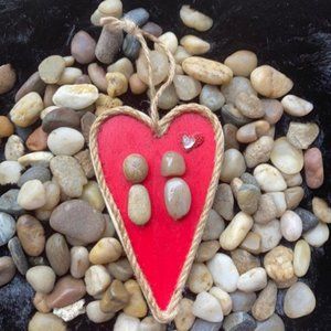 Couples Lover's Stones Handmade heart Wood Hanging
